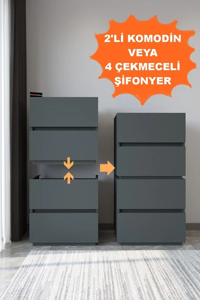 AEKA Ae-2034 Galata 4 Çekmeceli Patentli Antrasit Şifonyer Yatak Odası Bebek Odası Komodin ürün görseli 1