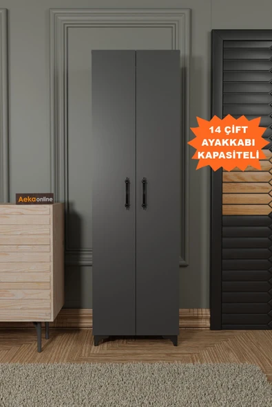 AEKA AE-3085 SELEN ANTRASİT AYAKKABILIK, 7 RAFLI, AYAKLI, 2 KAPAKLI ÇOK AMAÇLI DOLAP, KİLER DOLABI ürün görseli 1