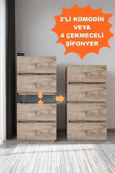AEKA Ae-2034 Galata 4 Çekmeceli Patentli Çam Renkli Şifonyer Yatak Odası Bebek Odası Komodin ürün görseli 1