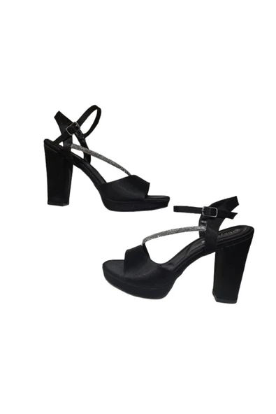 erbay shoes Kadın Platform Siyah Taşlı Saten Tek Bantlı Sandalet  Ayakkabı ürün görseli 1