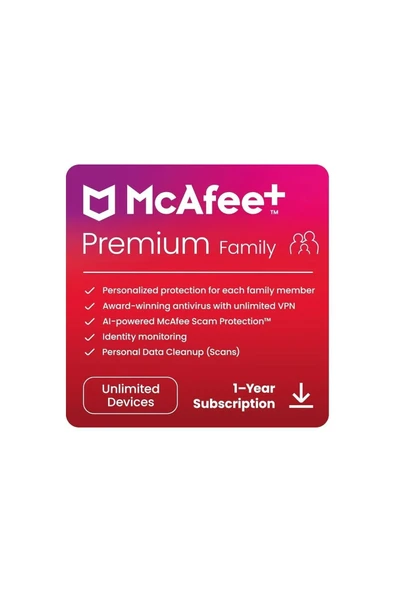 McAFEE Mcafee+ Premium Family - Limitsiz Cihaz 1 Yıl Mcafee Offical Key ürün görseli 1