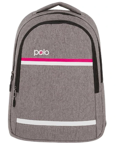 Temel My Polo Sırt Çantası Pembe Beyaz Çizgili Gri 8860 ürün görseli 1