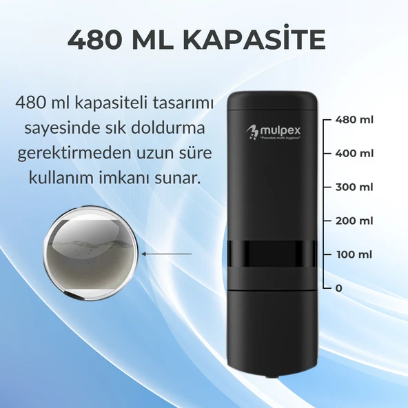 Mulpex 480 ml Siyah Duvara Monte Sıvı Sabun Dispenseri | Premium Kalite ABS Gövde, Anahtarlı, Şık ve Güvenli ürün görseli 1