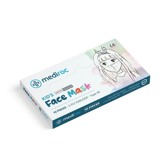 Mediroc (Wexta) (Kız-Erkek) Beyaz STL3PLY Melt Blown Koruyucu Çocuk  Maskesi 10lu ürün görseli 1