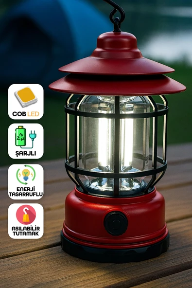 LED Şarjlı Kamp Lambası Işık Dimmer Ayarlı Askılı Portatif Işıldak El Feneri Gece Lamba Kırmızı PR20 ürün görseli 1