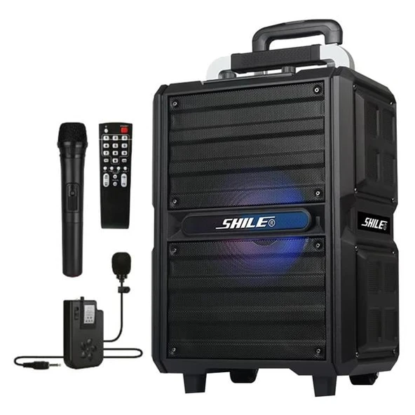 Shile SL-2017 50 Watt Taşınabilir Seyyar Aktif Amfi Hoparlör Kablosuz EL + Yaka Mikrofonlu USB+SD+BT Kumandalı ürün görseli 1