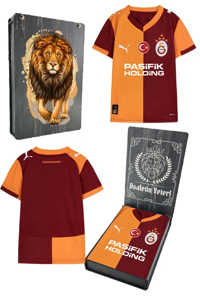 Galatasaray Orijinal Lisanslı 2025/26 Parçalı Sarı Kırmızı Yeni Sezon Çocuk Forma Aslan Baskılı Hediyelik Ahşap Kutulu ürün görseli 1