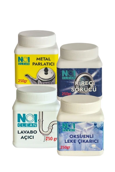 no1 clean Temizlik Seti 4 X 250 Gr Oksijenli Leke Sökücü + Lavabo Açıcı + Kireç Sökücü + Metal Parlatıcı ürün görseli 1