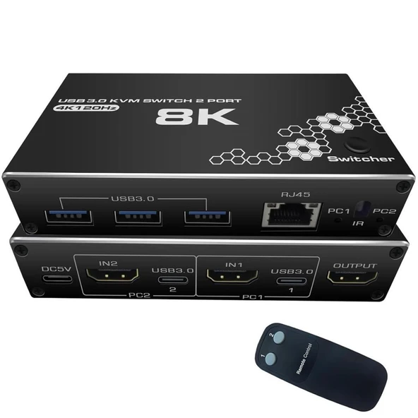 4669 Kumandalı Usb 3.0 4k Hdmi Kvm Switch 2 Port Rj45 Ethernet Pc Kasa Klavye Mouse Çoklayıcı ürün görseli 1