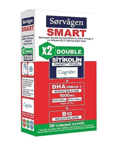 Sorvagen Smart Double Sitikolin Dha Omega 3 ve B12 30 Kapsül ürün görseli 1