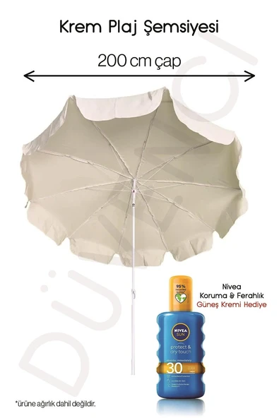 Mega Şemsiye 10 Telli Kalın Polyester Kumaşlı Balkon, Plaj Şemsiyesi ve NIVEA (Bidon Hariç) - Gri ürün görseli 1