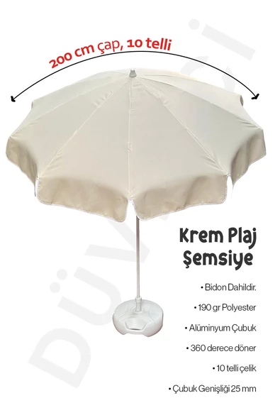 Sume 10 Telli Plaj Balkon Bahçe Şemsiyesi Eğilebilir 200 cm Çap Bidon Dahil ürün görseli 1