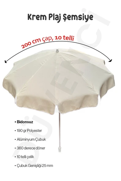 200 cm Lüks Polyester Plaj Şemsiye - Krem ürün görseli 1