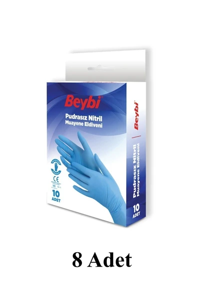 Beybi Pudrasız Mavi Nitril Muayene 10'lu Eldiveni 8 Kutu ürün görseli 1