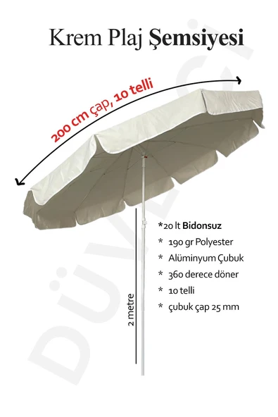 world sea home Plaj Balkon Bahçe Şemsiye 10 telli 200 cm Kalın Kumaş Bidonsuz ürün görseli 1