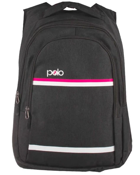 Temel My Polo Sırt Çantası Pembe Beyaz Çizgili Füme 8860 ürün görseli 1