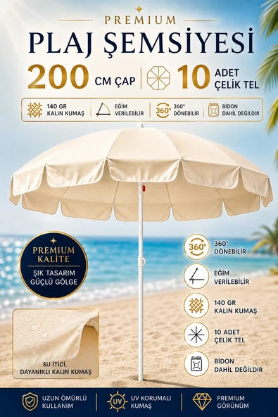 Plaj Şemsiyesi Krem Renkli 2 Metre