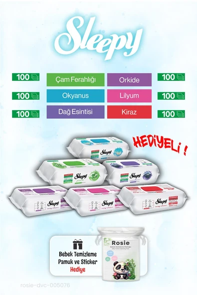 Sleepy 6'lı Tanışma Paketi 100 x 6 (600 yaprak) ve ROSIE bebek pamuğu ürün görseli 1