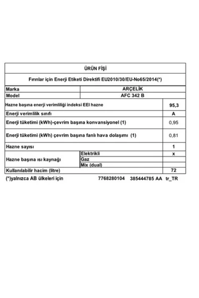 Arçelik  AFC 342 B AFry Ankastre Fırın - Resim 8