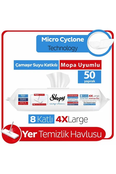 Sleepy Yer Temizlik Havlusu Mop Uyumlu 50 Adet Çamaşır Suyu ürün görseli 1