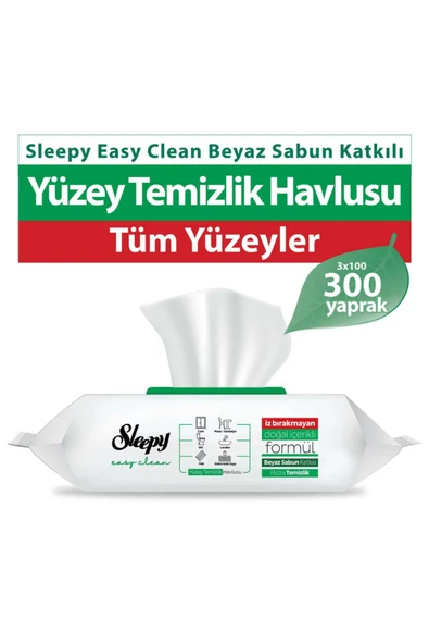 Sleepy Easy Clean Beyaz Sabun Katkılı Yüzey Temizlik Havlusu 3 Paket 300 Yaprak ürün görseli 1