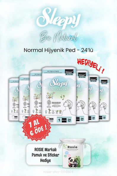 Sleepy 7 AL 6 ÖDE Bio Natural 24'lü Hijyenik Ped Normal ve ROSIE ürün görseli 1