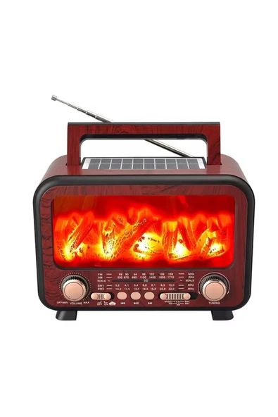 ataşbey Rt-754 Şömine Görünümlü Solar Güneş Enerji Ahşap Nostalji Bluetooth Usb Sd Mp3 Radyo Müzik Kutusu ürün görseli 1