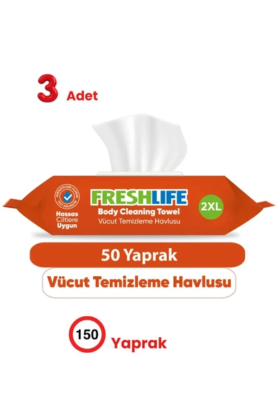 Freshlife 50'li 2 XL Vücut Temizleme Havlusu 3 lü ürün görseli 1