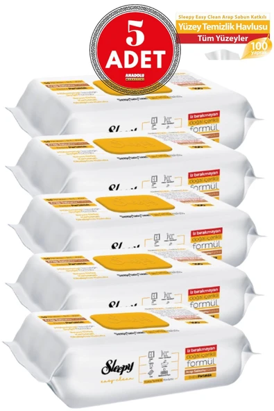 Sleepy Easy Clean Yüz Temizleme Havlusu Arap Sabunu 100'lü X 5 Adet ürün görseli 1