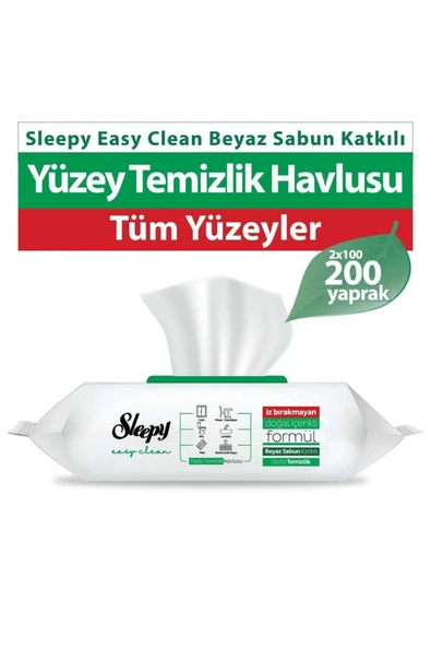Sleepy Easy Clean Beyaz Sabun Katkılı Yüzey Temizlik Havlusu 200 YAPRAK ürün görseli 1