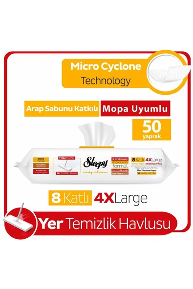 Sleepy Yer Temizlik Havlusu Mop Uyumlu 50 Adet Arap Sabunlu ürün görseli 1