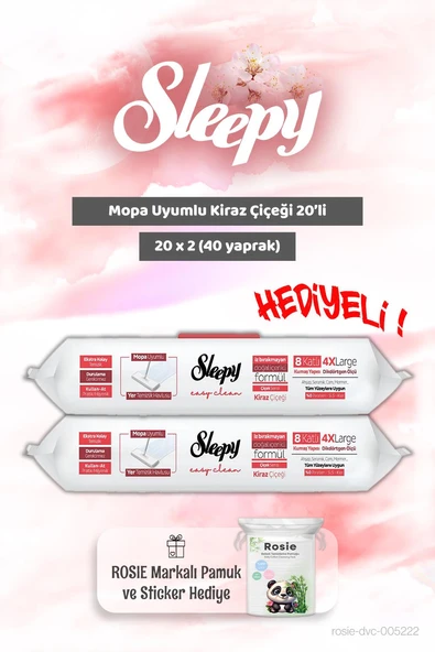 Sleepy Kiraz Çiçeği Mopa Uyumlu 20'li x 2 ve Rosie Bebek pamuğu ürün görseli 1
