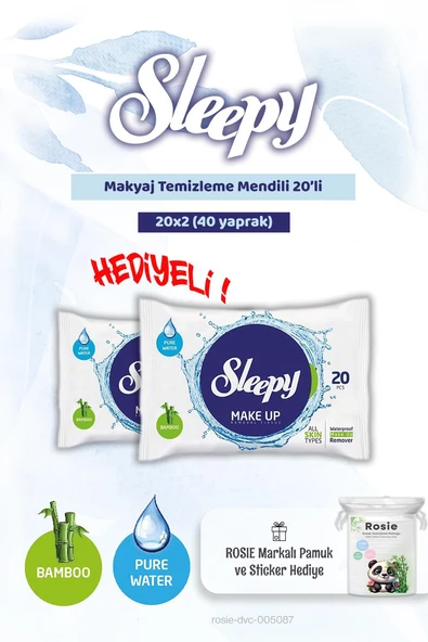 Sleepy Makyaj Temizleme Mendili 20'li x 2 ve Rosie Pamuk ürün görseli 1