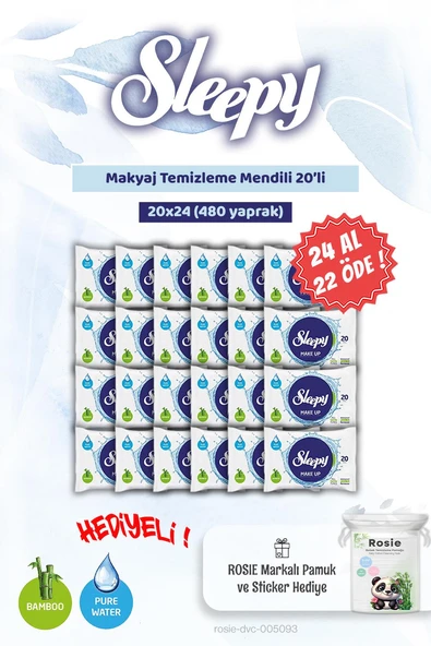 24 AL 22 ÖDE Sleepy 20'li Makyaj Temizleme Mendili ve Rosie Bebek pamuğu ürün görseli 1