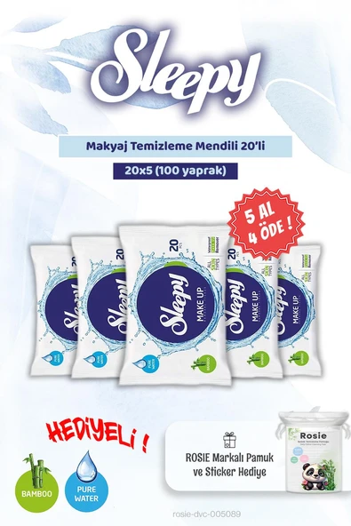 5 AL 4 ÖDE Sleepy Makyaj Temizleme Mendili 20'li ve Rosie Bebek pamuğu ürün görseli 1