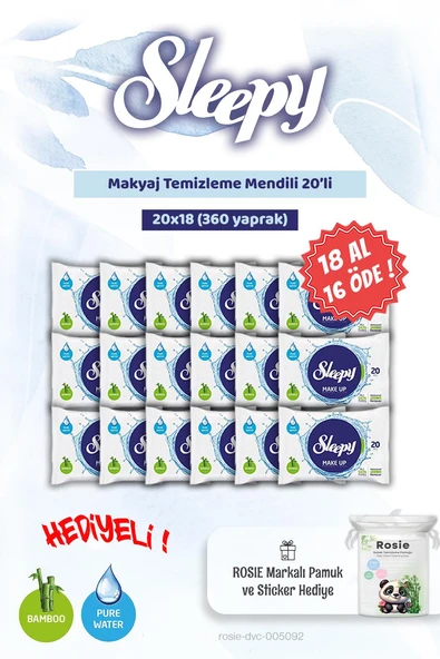 Sleepy 18 AL 16 ÖDE Makyaj Temizleme Mendili 20'li ve Rosie Bebek pamuğu ürün görseli 1
