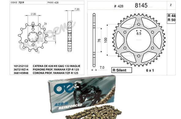 OGNIBENE DİŞLİ ZİNCİR KİT YAMAHA 125 YZF R 08-09 ürün görseli 1