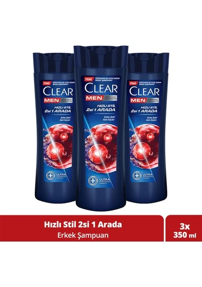 Clear Men Kepeğe Karşı Etkili Şampuan Hızlı Stil 2'si 1 Arada Kolay Şekil Alan Saçlar 350 ml x3 ürün görseli 1