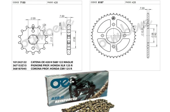 OGNIBENE DİŞLİ ZİNCİR KİT HONDA 125 CB F 15-16 ürün görseli 1