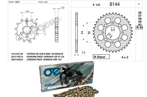 OGNIBENE DİŞLİ ZİNCİR KİT YAMAHA 125 YBR 09 ürün görseli 1