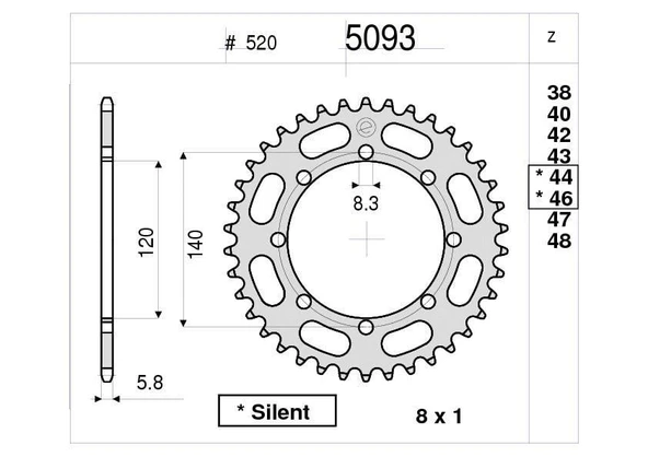 KAWASAKI 650 OGNIBENE ARKA DİŞLİ 44T ürün görseli 1