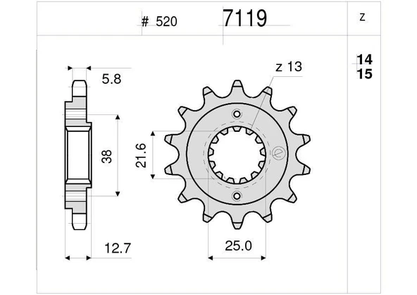 KAWASAKI 500 OGNIBENE ÖN DİŞLİ 15T ürün görseli 1