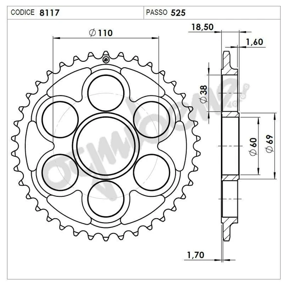 DUCATI 1098 07 525 OGNIBENE ARKA DİŞLİ 43T ürün görseli 1