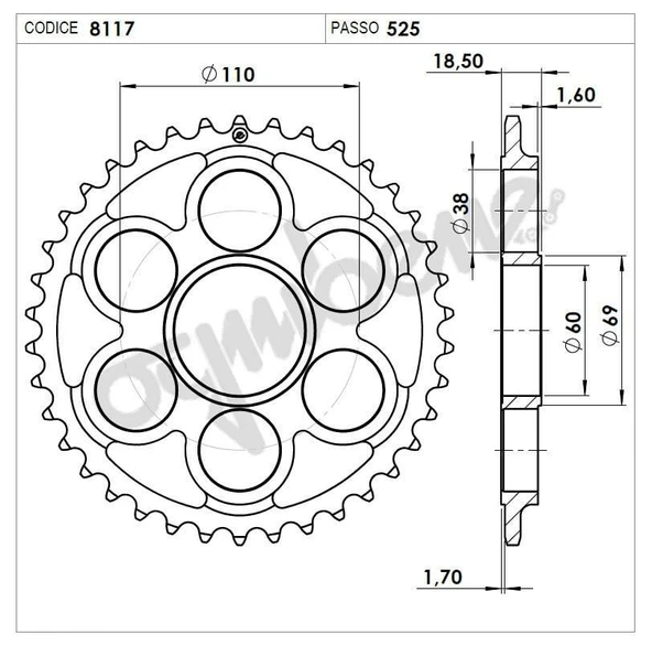 DUCATI 1098 07 525 OGNIBENE ARKA DİŞLİ 38T ürün görseli 1