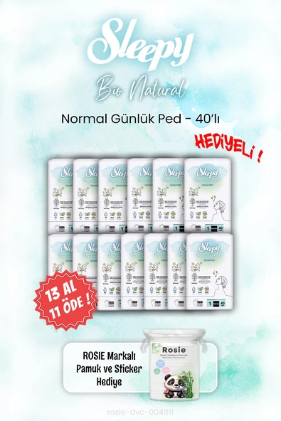 13 AL 11 ÖDE Sleepy Bio Natural Günlük Ped 40'lı ve ROSIE ürün görseli 1