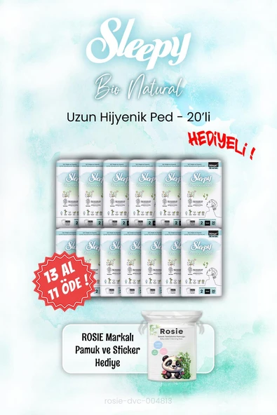 Sleepy 13 AL 11 ÖDE Bio Natural Hijyenik Ped 20'li ve ROSIE ürün görseli 1