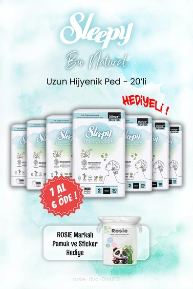 7 AL 6 ÖDE Sleepy Bio Natural Hijyenik Ped 20'li ve ROSIE ürün görseli 1