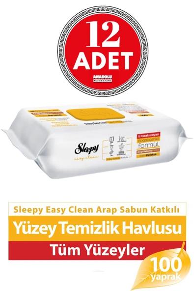 Sleepy Easy Clean Arap Sabunlu Yüzey Temizlik Havlusu 100'lü X 12 Adet ürün görseli 1
