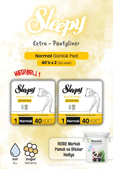 Sleepy Extra Günlük Ped Normal 40'lı 2 Adet ve Rosie Hediye ürün görseli 1
