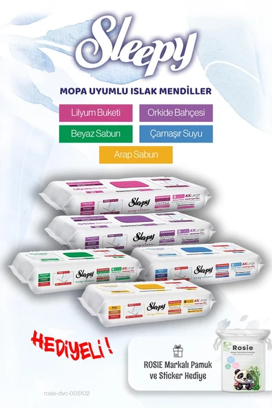 Sleepy Easy Clean Mopa Uyumlu 5'li Islak Mendil Paketi ve ROSIE pamuk hediye ürün görseli 1